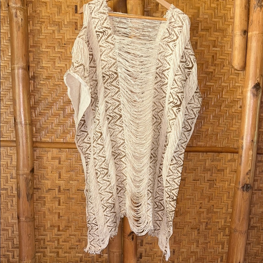 Bohemian ethnic tribal Fringe Knit Poncho
